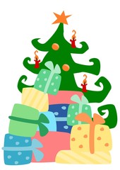 Weihnachtsbaum hinter Geschenke