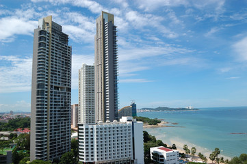Modern luxury hotels at seashore, Pattaya, Thailand