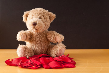 Teddy Bear on Roses ( Space for Text )