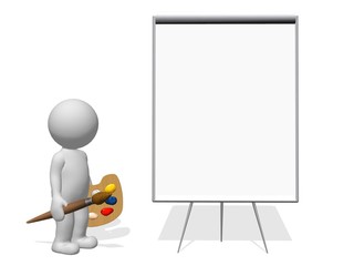 artist with brush paint and flipchart