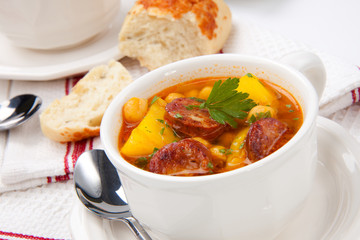 Golden chorizo and chickpea soup