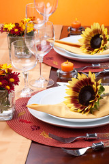 Fall theme dinner table set