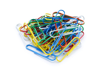 Close up of many colourful paper clips
