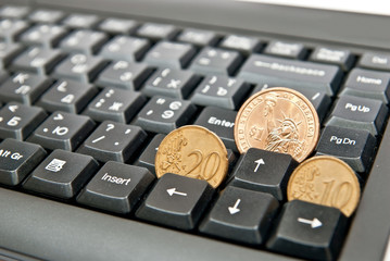 Coins on keyboard