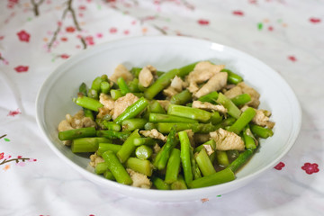 Thai food, Fried asparagus and chicken