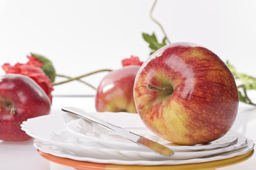 Apple food over white
