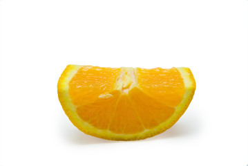 Slices of peeled orange on white background