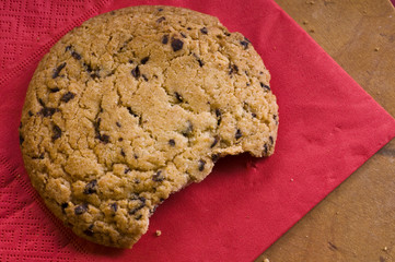 Chocolate cookie over on a cutting board