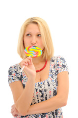 Attractive blonde eating lollipop