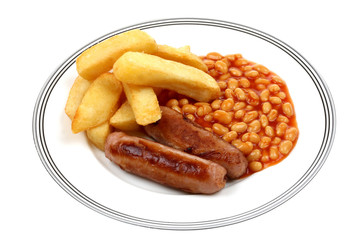 Sausage Chips and Baked Beans