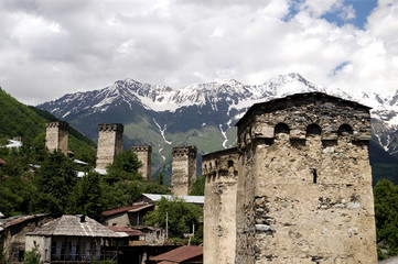 Svanetian towers.Unesco heritage .Georgia.10-12 century.