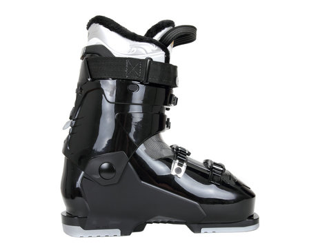 Black ski boot isolate on white background