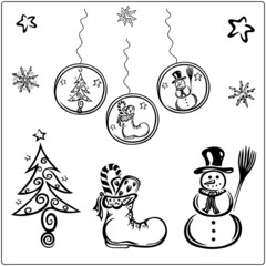 Weihnachten, Set in schwarz, x-mas, abstrakt, vector