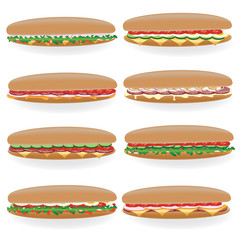 eight kind of big sandwich on the white background