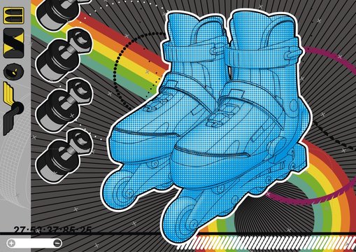 Highly detailed illustration of a pair of roller blades.
