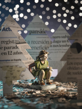 'Caganer' suffering the crisis.  Traditional figure of Nativity