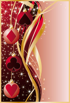 Gambling illustration with poker elements and christmas balls.