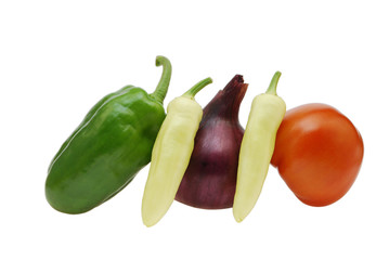 Onions, tomato, green and yellow pepper