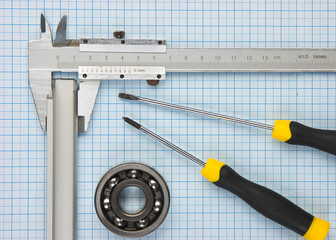 calipers, bearing and square