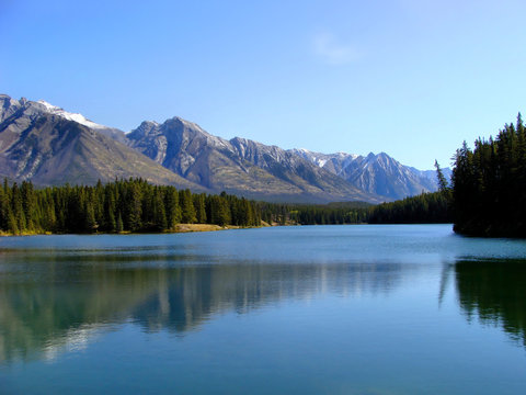 Mountain reflections on Two Jack Lake, Banff, Canada