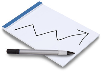Notepad isolated with handwritten business graph arrow