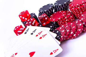 aces, dice and poker chips