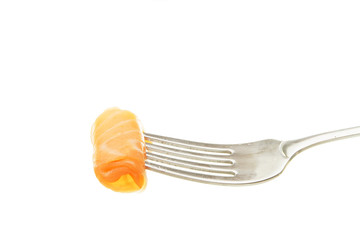 Smoked salmon on a fork