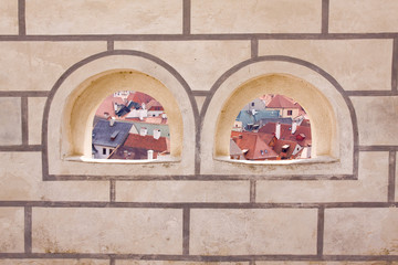 view of old city through wall