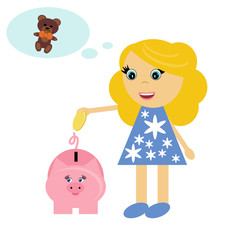 nice girl and piggy bank