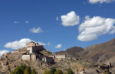 Tibetan monastery, Gyantse Dzong, build high on a hill with deep