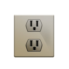 three prong electrical power outlet isolated on white