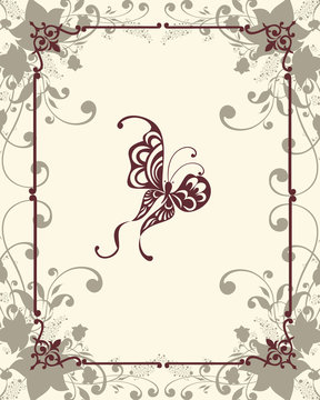 Floral frame background with butterfly