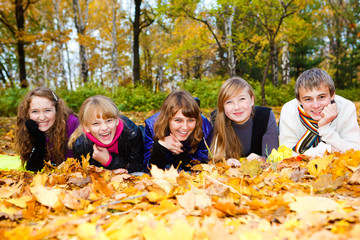 Friends on autumn leaves