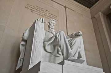 The Lincoln Memorial interior at the Mall in DC, USA