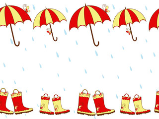 Illustration cute rain boots and umbrella seamless pattern