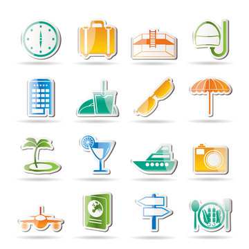travel, trip and tourism icons - vector icon set