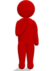 red 3d human with one finger to his lips