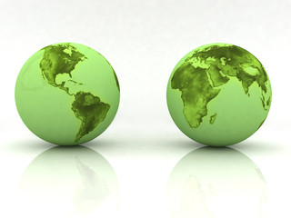 Two globes of Earth, isolated on a white