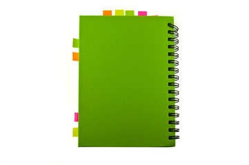 isolated green notebook on white.