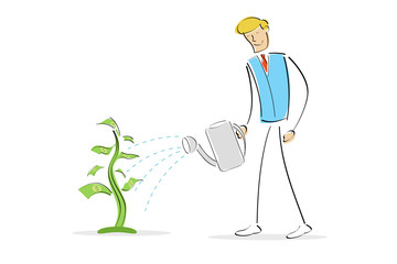 man watering money plant