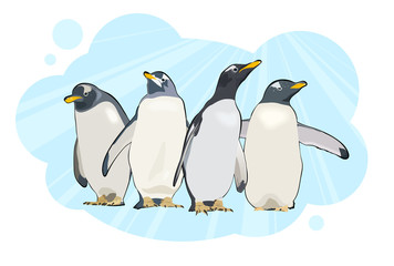 Penguins  on blue background