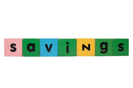 savings in wooden toy block letters