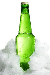 Close up view of the bottle in ice