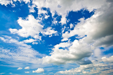 Beautiful blue sky with puffy clouds