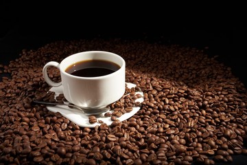 coffee beans with white cup