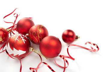 Christmas balls on the white background