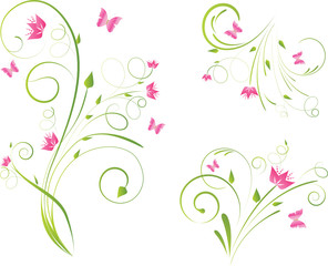 Fototapeta na wymiar Floral designs with pink flowers and butterflies