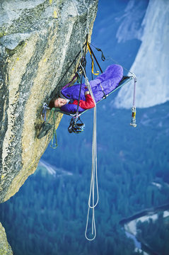 Rock Climber In His Shelter.