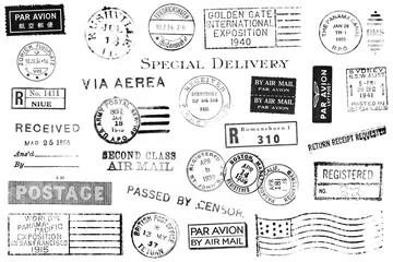 Aluminium Prints Retro Set of Vintage Postal Marks