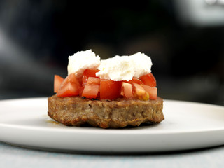 Beefburger With Feta Cheese and Tomato